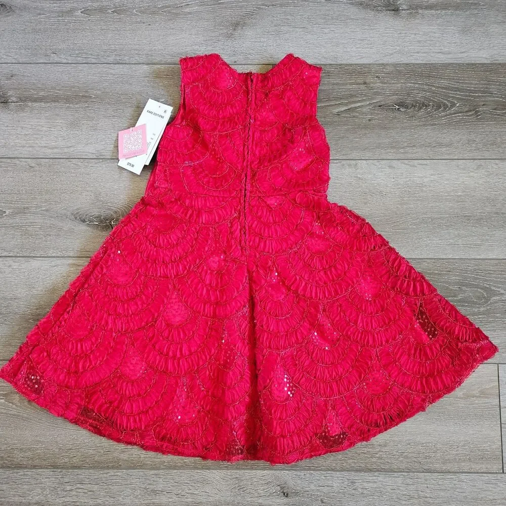 Rare Editions Toddler Girls Dress Red Sequin Bow Holiday Party NWT Sz 6X